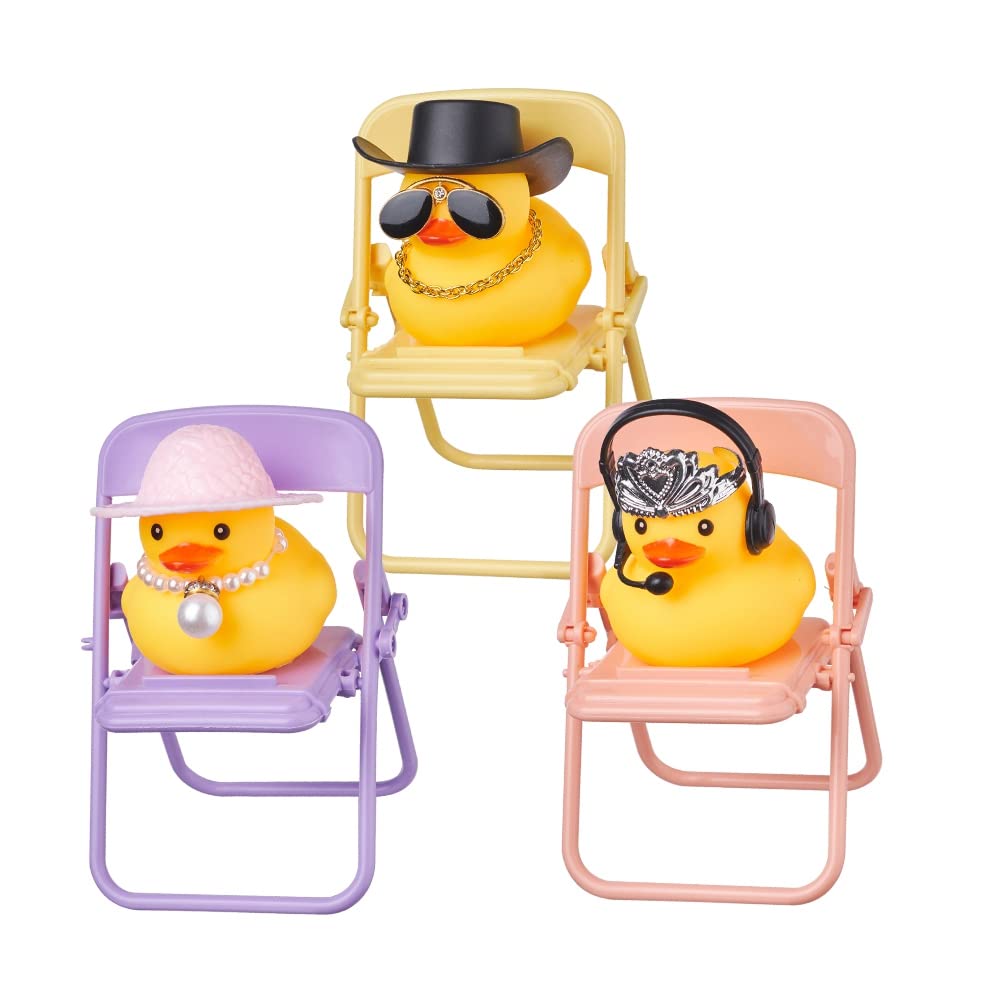 Jscarlife 3Pcs Rubber Duck Car Ornaments,Yellow Duck Car Dashboard Decorations with Mini Hat Swimming Ring Necklace Sunglasses for Christmas Decor and Home (G)