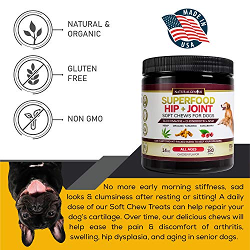 Natural Genius Hemp Hip & Joint Supplement for Dogs, 180 Soft Chews
