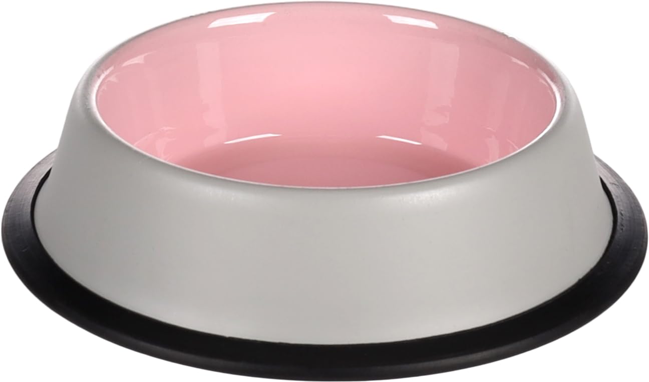 Flamingo FEEDING AND DRINKING BOWL CAT NELL STAINLESS STEEL PINK ANTISLIP DUE TO RIM 200ML 15.3CM