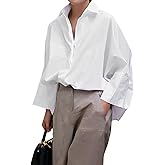 UOOZEE Womens Button Down Shirt Casual 3/4 Sleeve Loose Fit Collared Work Blouse Tops