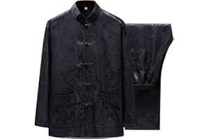 DIWIMIKI Chinese Tang Suit for Men Kung Fu Uniform Shirt and Pants Traditional Clothes Hanfu Tai Chi Clothes