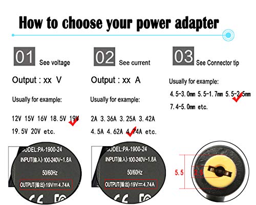 90W Laptop Charger Compatible for Toshiba Satellite C655 C675 C675D L645 L645D L655 L655D L675 L675D L745 L755 L755D P745 P755 P775 M645 Series AC Adapter Power Supply Cord PA3714U-1ACA PA5177U-1ACA