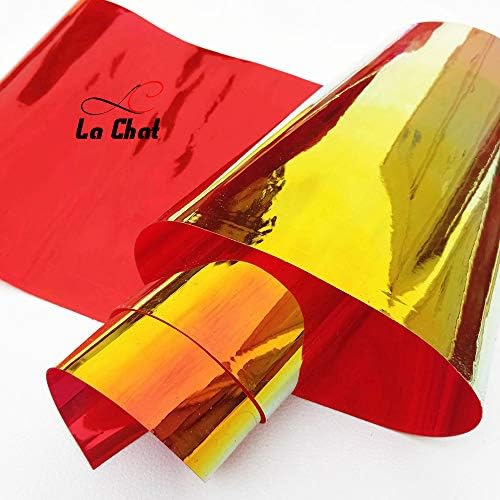 La Chat 1 Roll 8"x37"(20cm x 95cm) Roll PVC Holographic Clear Film Mirrored Foil Holographic Vinyl Graphic Fabric for Shoes Bag Sewing Patchwork DIY Bow Craft Applique (Red)