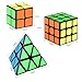 Speed Cube Set, Charlemain Magic Cube Set of 2x2x2 3x3x3 Pyramid Smooth Puzzle Cube Bundle,Puzzle Toys Gifts for Kids and Adult Challenge