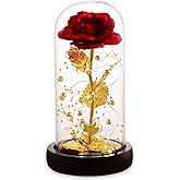 Valentines Day Gifts for her, Beauty and The Beast Rose, Birthday Gifts for Women, Glass Dome Glowing Rose, Eternal Rose Blessing Valentine Flowers Gift for Mother Wife, or Girlfriend
