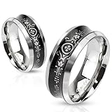 STR-0075 Stainless Steel Black IP Concave Center Victorian Floral Patterned Band Ring