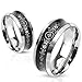 STR-0075 Stainless Steel Black IP Concave Center Victorian Floral Patterned Band Ring