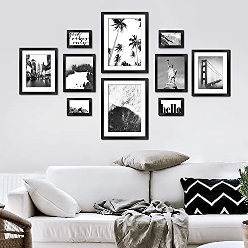 ArtbyHannah 10 Pack Classic Black Gallery Wall Frame Set with