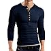 Pishon Men's Henley Shirt Long Sleeve Slim Fit Plain Button Cotton Casual Shirts, Navy Blue, tagsizeXXXL=USsizeL