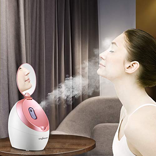 Facial Steamer With Double Sided Makeup Mirror, Nano Ionic Hot Mist Steamer for Personal Facial Sauna Use At Home