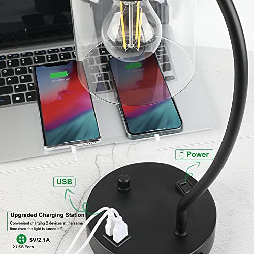 Industrial Table Lamps with USB ports , Modern Nightstand Lamps with 2