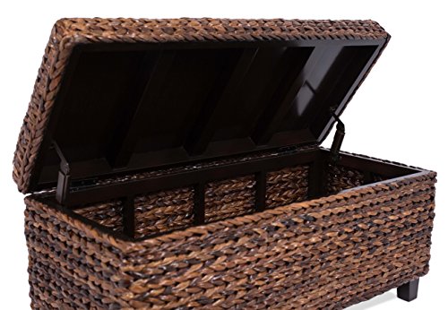 BIRDROCK HOME Abaca Storage Ottoman Bench - Bed Storage Trunk - Espresso Bench - Chest - Safety Hinges - Thumbnail 4