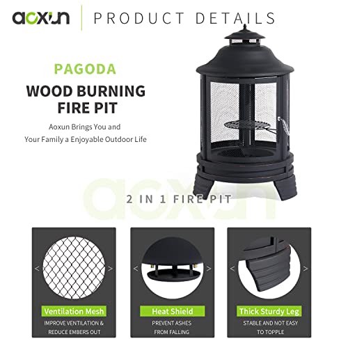 Aoxun Chiminea Fire Pit,2 in 1 Fire Pit with Outdoor,Chiminea Fireplace