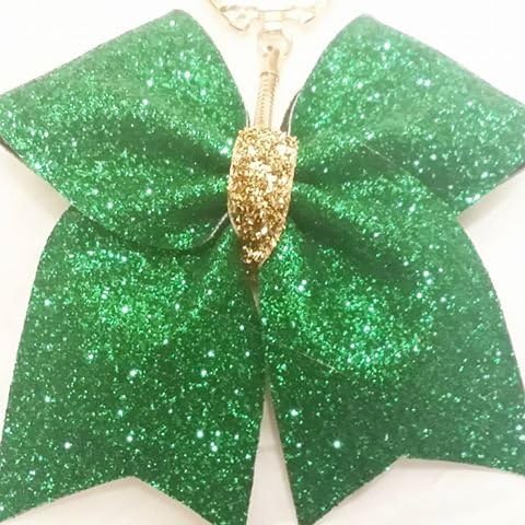 GREEN GLITTER CHEER BOW KEYCHAIN with GOLD CENTER - Gift idea use for fundraising contact me for bulk orders