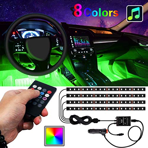 Car LED Strip Lights, YANF Interior Car Lights 4pcs 72 LED Multicolor Car RGB Atmosphere Floor Lights Neon Under Dash Lighting Kit with Sound Sensor and Wireless Remote Control, DC 12V