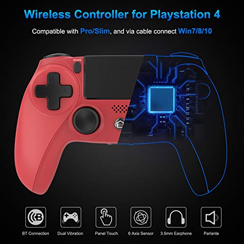 Medvoe Wireless Game Controller for PS4, Built-in Speaker/Gyro/Motor Joystick Remote Gamepad for Playstation 4/Slim/Pro Console - Magma Red