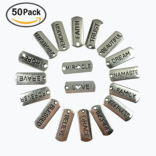 50PCS Inspirational Message Charm Pendants, Silver Tone by ZXSWEET