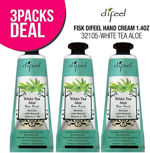 (3 PACK) Difeel Hand Cream 1.4oz (WHITE TEA ALOE) for Dry Hand Aging Hand, Moisturizing