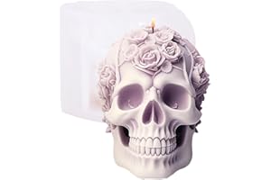 MUAECH Large 3D Rose Skull Candle Molds for Candle Making,Flexible Clear Silicone Skull Head Mold,Decorated Ghost Resin Mold,Reusable Soap Mold for DIY Candle Wax Resin Gyspum Craft Making Home Decor
