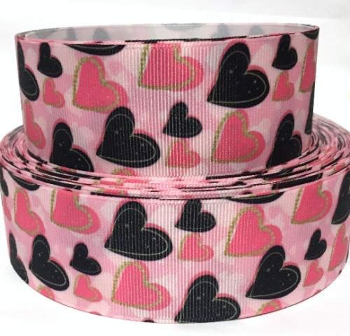 Grosgrain Ribbon 1 Yard Valentine's Day Hearts Printed are for Hair Bows Crafts Gifts and More (1.5)
