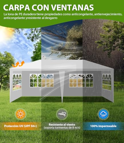 EEGVUY Carpa 6x3, Jardín Toldo con Paredes Laterales Extraíbles, Protección UV, Impermeable Carpa para Exterior Eventos Bodas, Reuniones Familiares