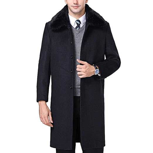 QQWE Herren Wollmantel Verdicken Business Jacke Trenchcoat Lange Wollmischung Winter Warmer Mantel Mit Pelzkragen