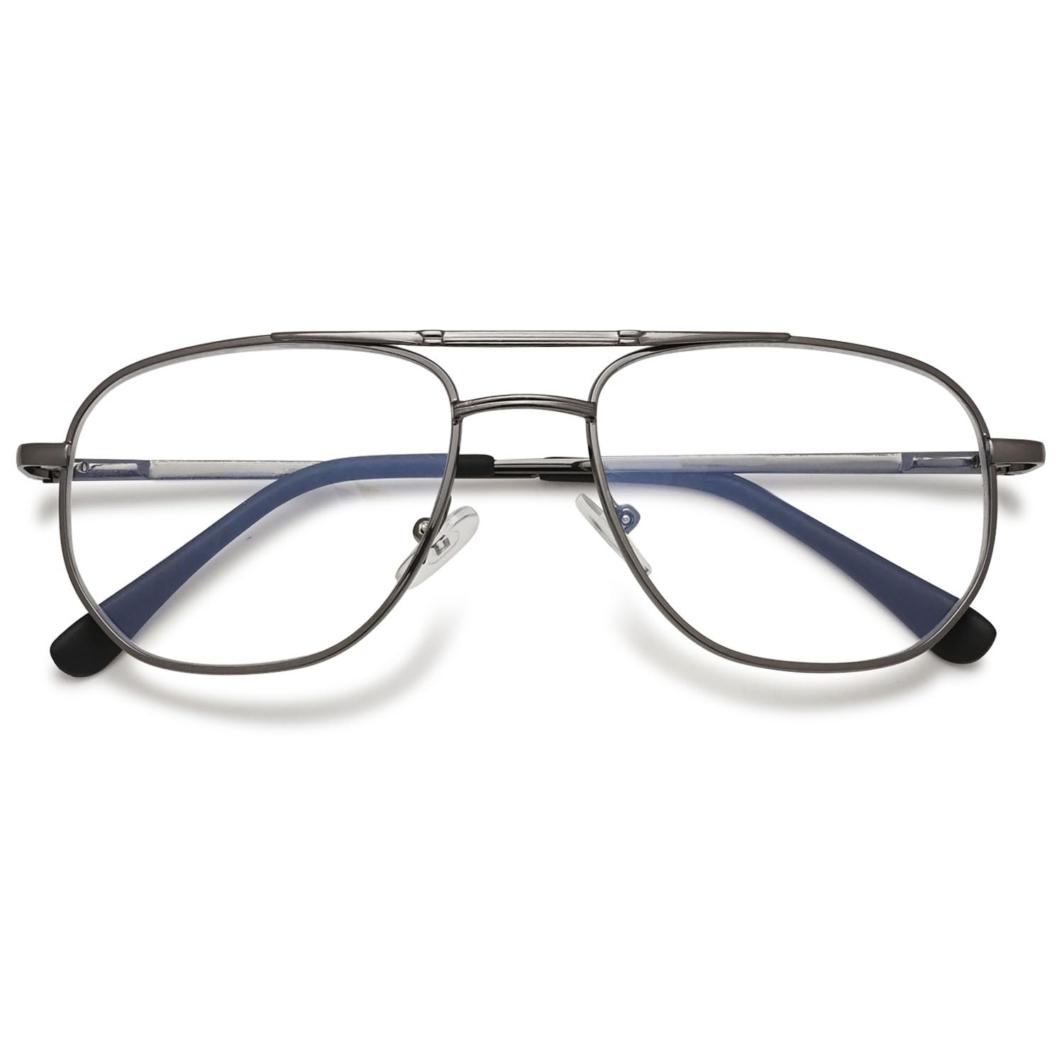 VEVESMUNDO Blue Light Blocking Reading Glasses Pilot Style Metal Frame Large Rectangle Fashion Readers Glasses for Men Women (Grey, +2.0)