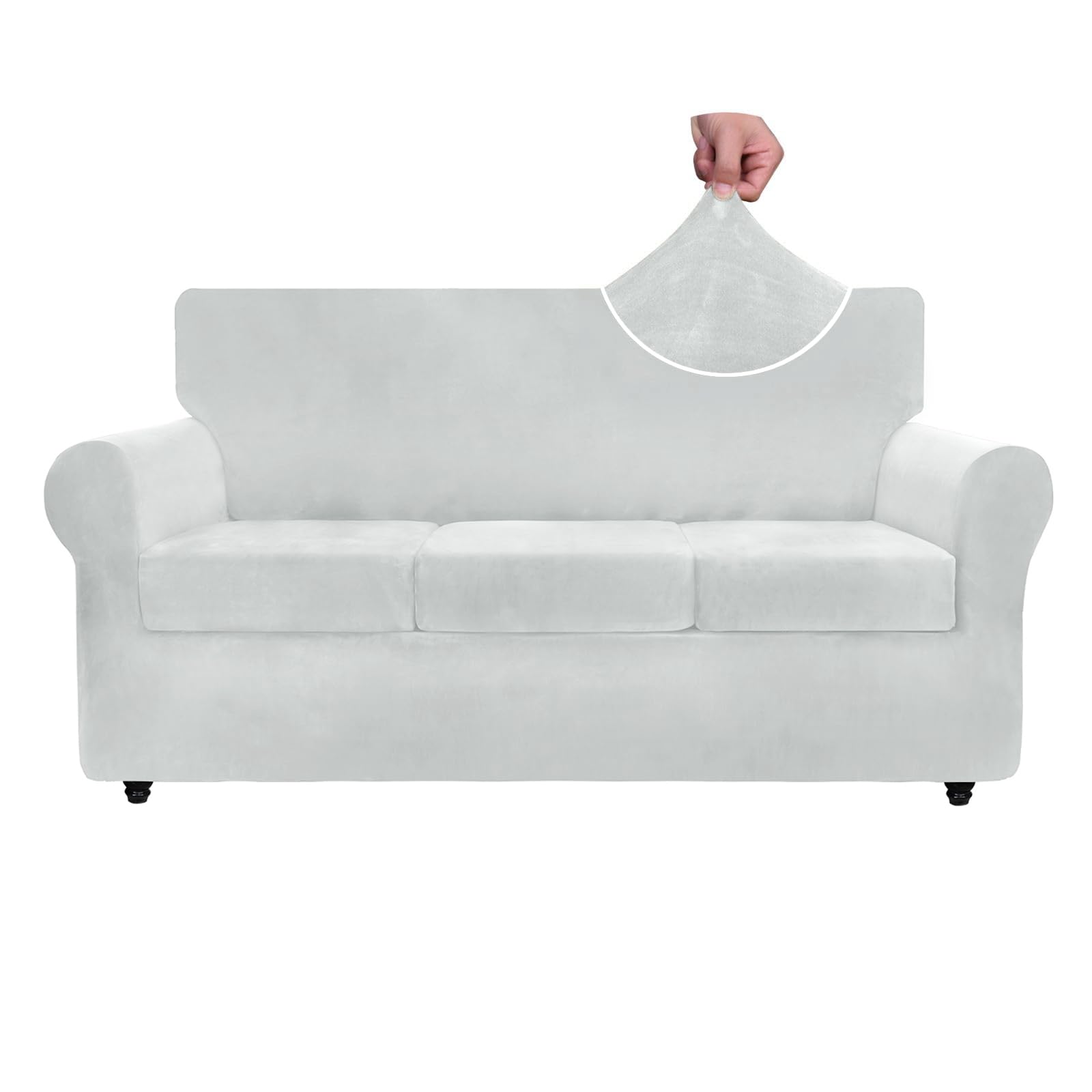 Photo 1 of ZNSAYOTX Luxury Velvet Couch Cover 4 Piece (72"-92") Stretch Sofa Covers for 3 Cushion Couch Thick Soft Sofa Slipcover with Non Slip Strap, Dog Pet Friendly Nice Furniture Protector (Silver Grey)