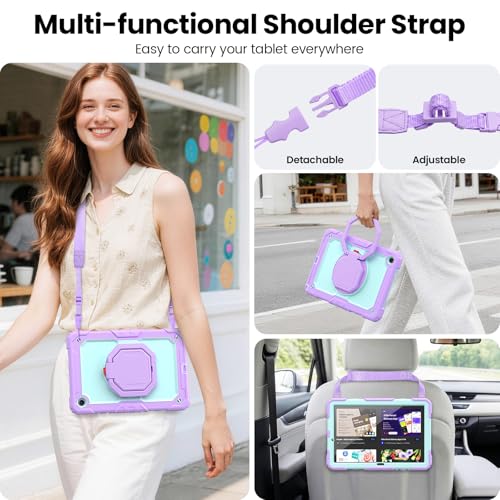 Sanyetral Galaxy Tab A11+ Case, Heavy Duty Case for Samsung Galaxy Tab A11 Plus/A9 Plus 11'' 2025/2023, with Screen Protector, 360 Rotating Stand and Pencil Holder (Cyan + Purple)
