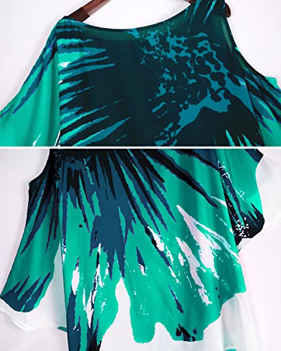 Ekojoy Women\'s Summer Cover Up Dress Cold Shoulder Loose Kaftan Flowy Batwing Beach Swimwear(Green)