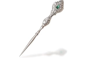 URROMA Silver Vintage Embroidery Awl, 1 Piece European Style Sewing Tool Kit Sewing Awl with Red Rhinestone Handle Awl Scribe Tools for Punch Stitching DIY Craft