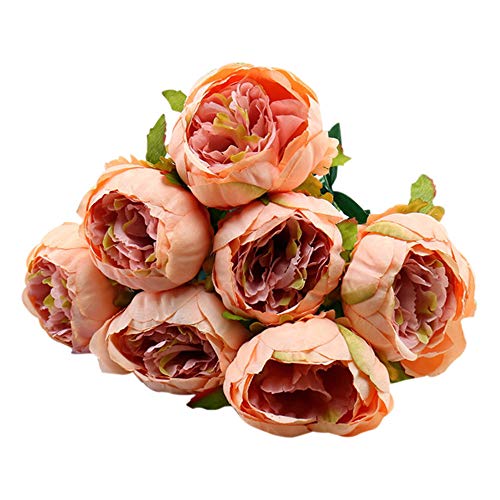 Artificial Flowers,Longay 1 Bouquet Vintage Artificial Peony Silk Flowers Bouquet for Decoration (Orange) - Thumbnail 5