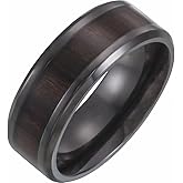 Black Solid Titanium 8mm Beveled Edge Wedding Band Ring Comfort Fit Wood Inlay - Size 8.5