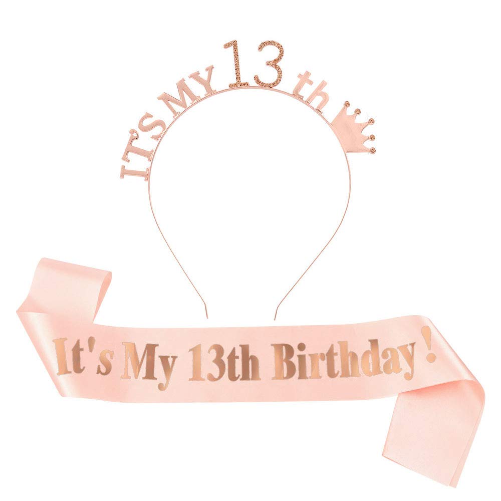 Camelliass 13th Birthday Tiara and Sash, Rhinestone Birthday Crown Headband Satin Sash for 13th Happy Birthday Party Decorations Supplies