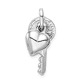 925 Sterling Silver Key Heart Pendant Charm