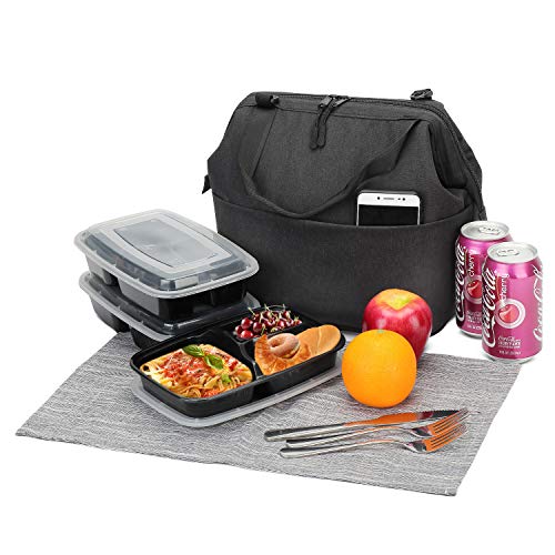 Lunch Bag Box Insulated Lunch Tote Bag Cooler with YKK Zipper, Extra Pocket Shoulder Strap For Meal Prep Men Women Kids Adults 9 Cans (Black N24) by F40C4TMP