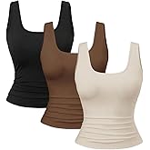 SHENHE Women's 3 Pack Square Neck Tank Tops Sleeveless Slim Fitted Stretch Basic Shirt Tanks
