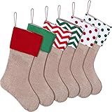 SATINIOR 6 Pieces Christmas Burlap Stockings Xmas Hanging Stockings Decorative Stocking Holders for Christmas Decor