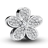 BAMOER 925 Sterling Silver Dazzling Daisy Plant Charm Fit Bracelet With Clear Cubic Zirconia DIY Accessories Jewelry