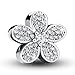 BAMOER 925 Sterling Silver Dazzling Daisy Plant Charm Fit Bracelet With Clear Cubic Zirconia DIY Accessories Jewelry