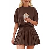 Jenisso Womens 2 Piece Outfits 2026 Short Sleeve Crewneck Knit Tops And Pleated Mini Skirt Two Piece Sets