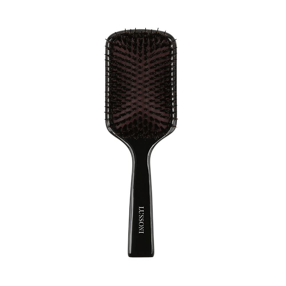 TB TOOLS FOR BEAUTY Lussoni Wooden Detangling Hair Brush with Boar Bristles, Anti-Static for Long Hair, Black (Paddle)