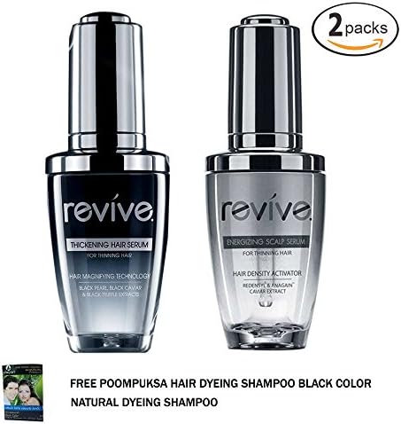 2 x Double Set Revive Energizing Scalp Thickening Hair Serum For Thinning Hair Hair Magnifying Technology Black Pearl, Black Caviar Black Hair Grow Regrow 30ml.[Get Free Tomato Facial Mask ]