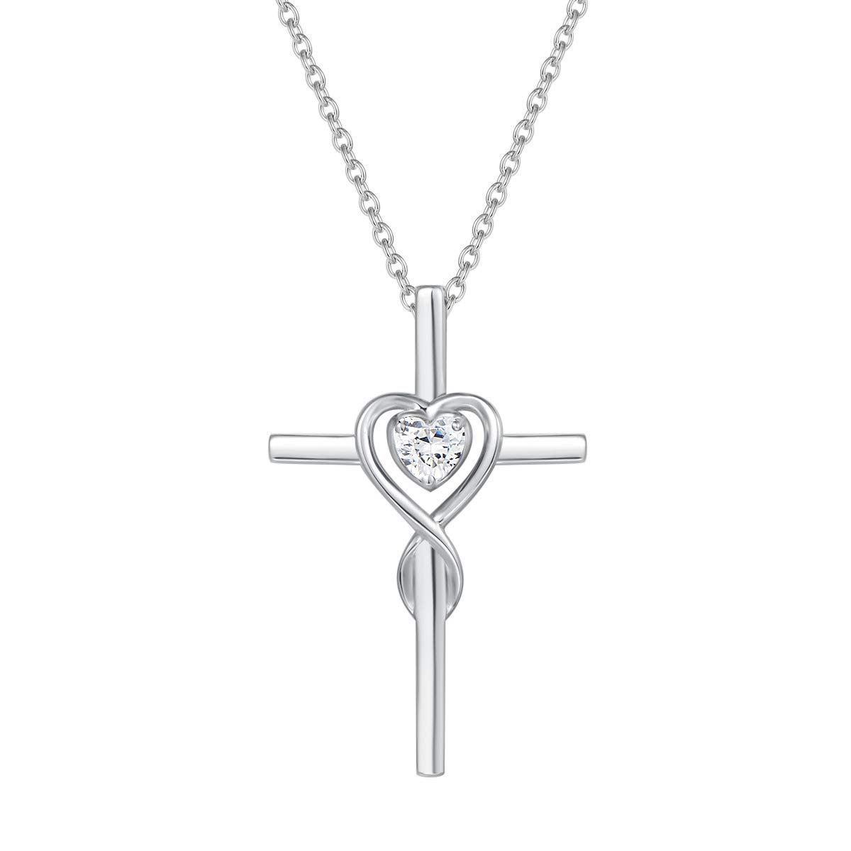 FANCIME 925 Sterling Silver Cross Infinity Heart Pendant Necklace with Cubic Zirconia Fine Jewellery for Women Girls - Chain Length: 16 + 2 Inch