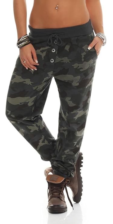 Shirtella Damen Camouflage Militär Hose Sweatpants Jogginghose Baumwolle Freizeithose Sweathose mit Gummibund