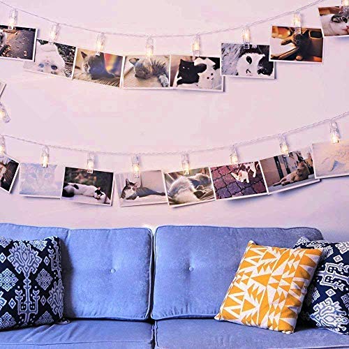 Mumu Sugar Waterproof 40 LED Photo Clips String Lights,8 Lighting Modes,String Lights for Indoor/Outdoor Decorate,Fairy Lights for Hanging Pictures,Cards and Artwork(16.4 Ft,Warm White)