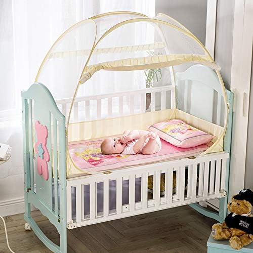 Qeowaa Baby mosquito net Pop Up anti-mosquito breathable mesh stable yurt tent with blackout cloth base zipper light foldable easy to install newborn children bed crib kindergarten