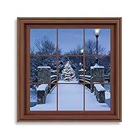 Framed Canvas Wall Art Xmas Window Canvas Prints Home Artwork Decoration for Living Room,Bedroom - 16x16 inches