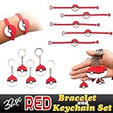 Red Novelty Prize Bracelets and Party Keychains Favors for Childrens Birthday Supplies Goody Bags, 32pcs Set