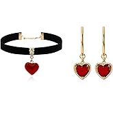 Black Choker Necklaces for Woman Queen Costume Jewelry Red Heart Earrings Pearl Drop Earrings Halloween Vampire Accessory
